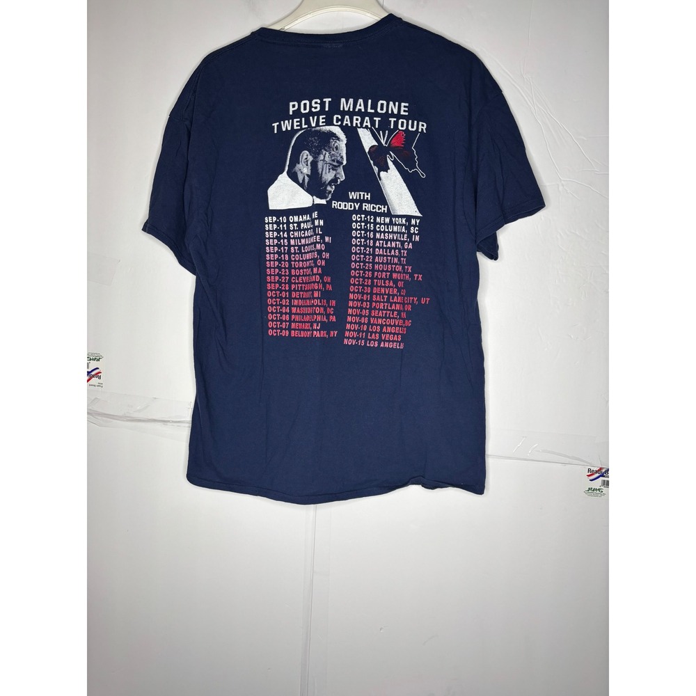 Post‎ Malone Twelve Carat Tour T-Shirt Mens Navy Blue Graphic Concert Tee 2022